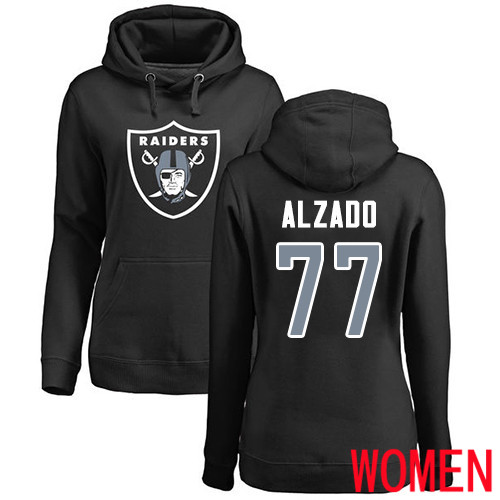 Oakland Raiders Black Women Lyle Alzado Name and Number Logo NFL Football #77 Pullover Hoodie Sweatshirts->women nfl jersey->Women Jersey